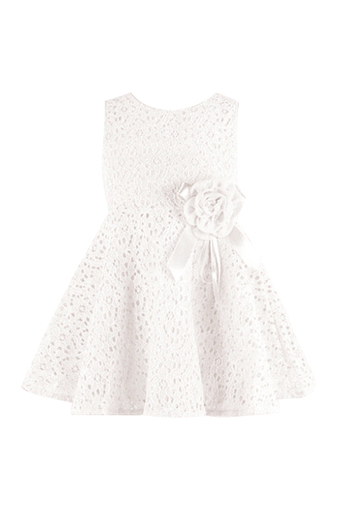 Girls Sleeveless Lace Dress (White)