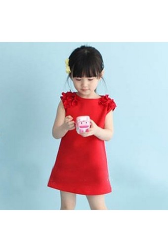 Moonar Summer Baby Kids Girls Flower Sleeveless Princess Dress (Red)