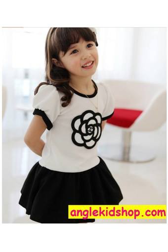 Angle Kid แฟชั่นสำหรับเด็กหญิงเดรสเกาหลีน่ารักๆ สีขาว ลายดอกไม้