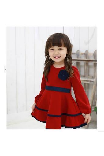 Angle Kid สำหรับเด็กหญิง ชุดเดรสเกาหลีน่ารักๆ สีน้ำแดง กุหลาบน้ำเงินเข้มสดใส