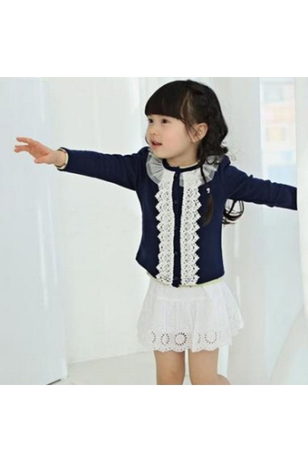 Fashion Children Kids Girl&#039;s Wear Long Sleeve Round Lace Collar Casual Coat