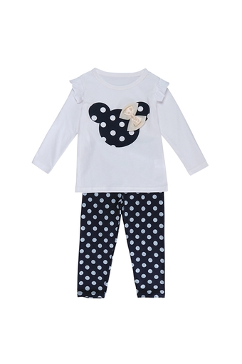 Kids Children Baby Girl Two Pieces Fashion Casual Ruffle Bow T Shirt Tops and Elastic Waist Polka Dot Long Pants Set