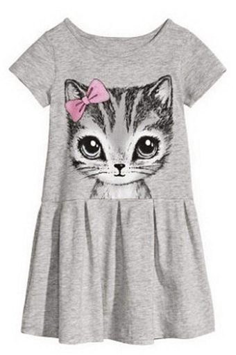 Cyber Kids Girls Clothing Short Sleeve Animal Print Casual Dresses (Gray)