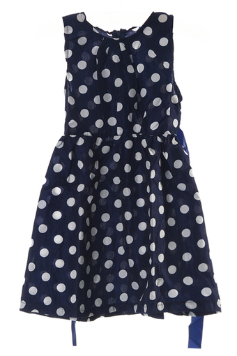 LALANG Children Girls Dress Polka Dot Chiffion Bowknot Belt Dresses 120cm Blue - Intl