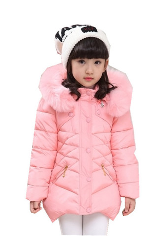 Kids Girls Padded Coat Hooded Fur Collar Winter Warm Jacket Parkas 4-12 Year