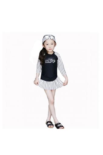 ชุดว่ายน้ำ เด็กผู้หญิง LOLIPOP Black and White พร้อมหมวกว่ายน้ำ