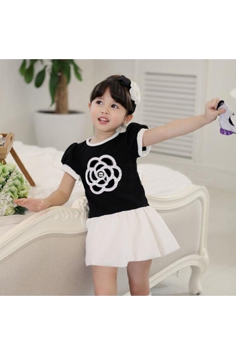 New Fashion Kids Girl&#039;s O-neck Short Sleeve Embroidery Layered Patchwork Dress