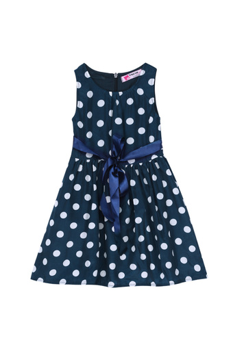 Girls Two Layers Cotton Polka Dot A-Line Princess Dress (Black)