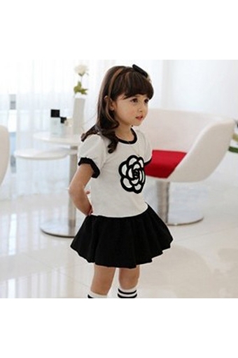 New Fashion Kids Girl's O-neck Short Sleeve Embroidery Layered Patchwork Dress