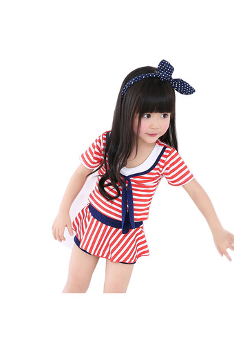 ชุดว่ายน้ำเด็กผู้หญิง British style สีแดง