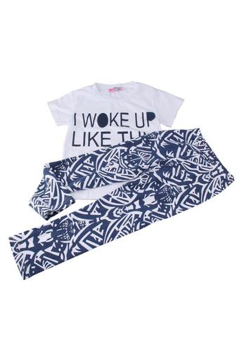 2pcs Girls Kid letters printed T-shirt Top+Legging Pants Clothes Set(white)