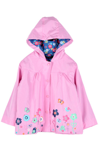 Cyber Girls Kids Cute Print Hooded Long Sleeve Waterproof Jacket (Pink)