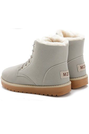 JustCreat Snow boots Lace-up Cotton-padded Shoes Round Toe Flat Boots for Students(Light Grey)