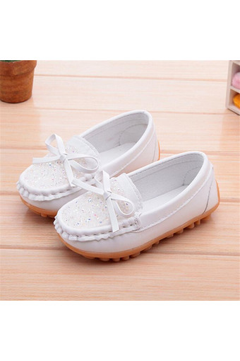 I104 Fashion Cute Slip-On Solid Girls Boys Rubber Children PU Leather Kids Shoes White
