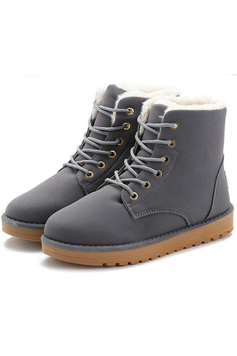 JustCreat Snow boots Lace-up Cotton-padded Shoes Round Toe Flat Boots for Students (Dark Grey)