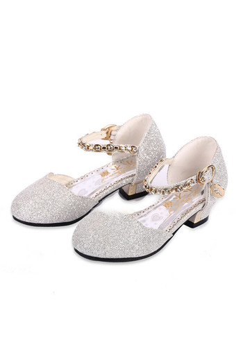 I24 Bling Low-heeled Girls Sandals Beautiful Princess Rhinestone Buckle Silver Child Shoes - Intl