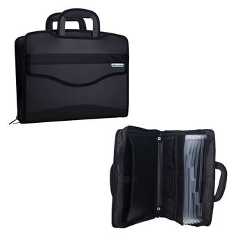 Men Luxury Business Executive Dual Layers Briefcase Laptop Bag Files Documents Folder A4 Papers Divider Holder Organizer Handbag(Black)