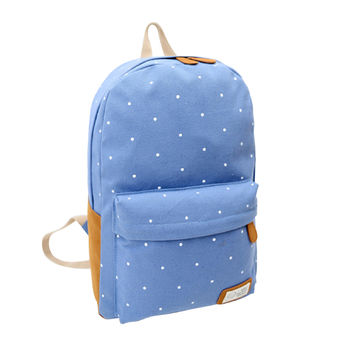 Canvas Backpack Satchel Rucksack Dot Printing Schoolbag Leisure Travel Shoulder Bag Light Blue - Intl