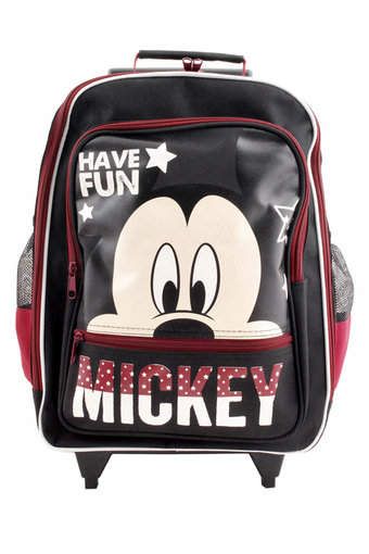 Mickey Mouse กระเป๋าเป้มีล้อลาก สะพายหลัง กระเป๋านักเรียน (สีดำคาดแดง)(One size fits all)