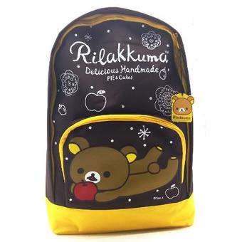 Rilakkuma กระเป๋าเป้สะพายหลัง กระเป๋านักเรัยน หมีรีลัคคุมะนอนเล่นแอปเปิ้ล(Brown)