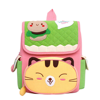Children Cartoon Backpack Kids Shoulder Bag School Travel Outdoor Bag Green Cat Design Travel Outdoor