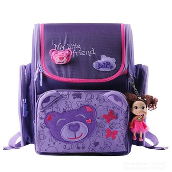 Princess Girls Orthopedic Backpacks School Backpack Cartoon Butterfly Embroidery Shoulder Bag Purple