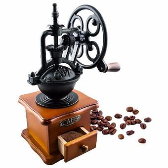 Getservice เครื่องบดกาแฟ แบบมือหมุนพวงมาลัย Coffee Grinder สไตล์วินเทจ (กล่องไม้คลาสสิค)(Brown)
