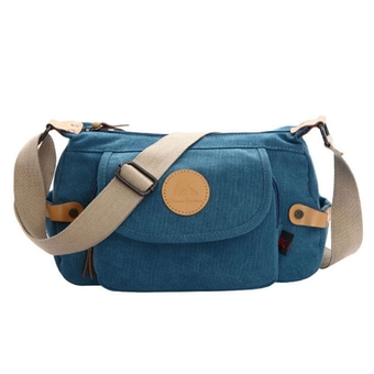 All-match Women's Girls Casual Canvas Shoulder Bag Cross-body Messenger Bag Handbag Travel Bag (Blue)