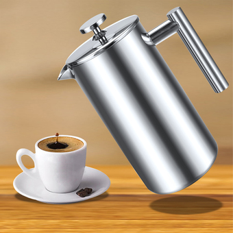 Cyber 1000ml Double Wall Stainless Steel Coffee Press with None Drip Spout and Filter Screens (Silver)