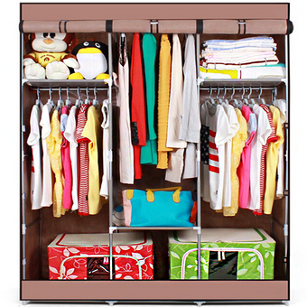 CLOSET STORAGE ตู้เสื้อผ้า พร้อมผ้าคลุม 3 บล็อค (สีน้ำตาล)