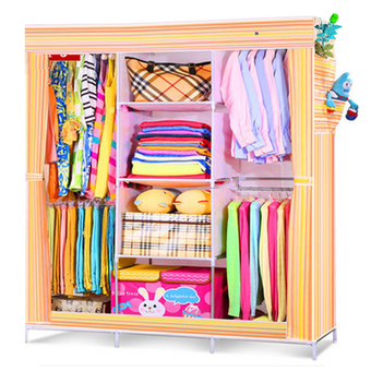 Fashion Storage ตู้เสื้อผ้าแฟชั่นสไตล์เกาหลี ลายตรง รุ่น T-115-C - สีส้ม