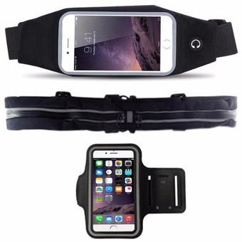 Sport Running Set 3 ชิ้น กันน้ำได้ กระเป๋ากีฬาแบบทัชสกรีนหน้าจอ 5.5 นิ้ว + กระเป๋ากีฬาแบบ 2 ซิป + ปลอกแขนใส่มือถือหน้าจอ 4.7 นิ้ว ( สีดำ )