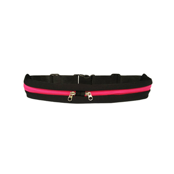 Running Belt กระเป๋าวิ่งคาดเอว สายคาดเอว กันน้ำ 2 ช่องซิป ใส่กุญแจ มือถือ เงิน ขณะออกกำลังกาย Workout วิ่ง ปั่นจักรยาน เดินทาง สีดำ/ชมพู (Black/Pink)