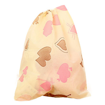 Fashion Printing Shoes Bag Portable Travel Storage Pouch Drawstring Dustproof Beige