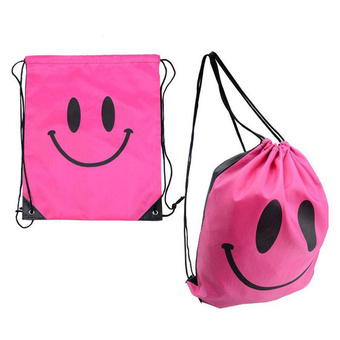 Moonar Oxford Drawstring Smiling Face Pattern Shopping Backpack Bag (Rose)