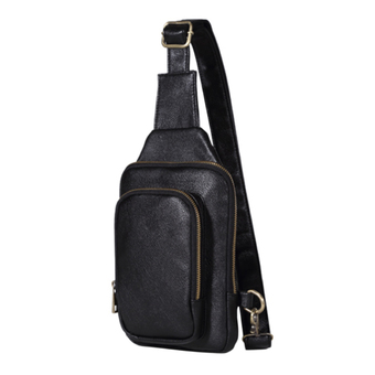 LT365 Men's 2-Layer PU Leather Chest Pack Cross Body Sling Bag Hiking Daypack - Black