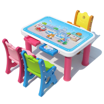 Thaiken โต๊ะเด็ก เก้าอี้ 3 ตัว (สีชมพู)