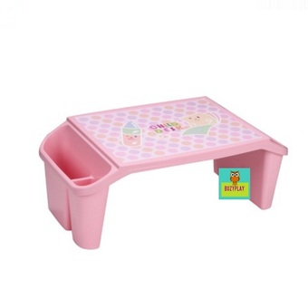 Buzyplay โต๊ะเอนกประสงค์ เขียนหนังสือ วางของเล่น ใส่ของด้านข้างได้ เฟอร์นิเจอร์เด็ก (สีชมพู)