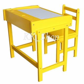 KK_Shop ชุดโต๊ะ+เก้าอี้นั่งเรียนเขียนอ่าน ไม้ยางพารา - สีเหลือง(Yellow)