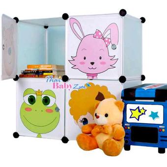 ThaiBabyZone ชั้นวางหนังสือ ลายการ์ตูน DIY 4 ช่อง สีขาว(White)