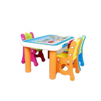 Dekdeetoys โต๊ะเขียนหนังสือเด็ก โต๊ะทำการบ้าน โต๊ะกิจกรรมเด็ก 3 ที่นั่ง สีส้ม