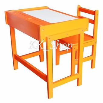 KK_Shop ชุดโต๊ะ+เก้าอี้นั่งเรียนเขียนอ่าน ไม้ยางพารา - สีส้ม(Orange)