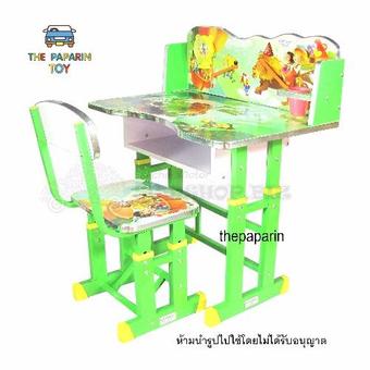 ชุดโต๊ะพร้อมเก้าอี้ไม้เขียนหนังสือปรับระดับได้ (สีเขียว.สิงโต)(Green)