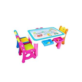 Dekdeetoys โต๊ะเขียนหนังสือเด็ก โต๊ะทำการบ้าน โต๊ะกิจกรรมเด็ก 3 ที่นั่ง สีชมพู