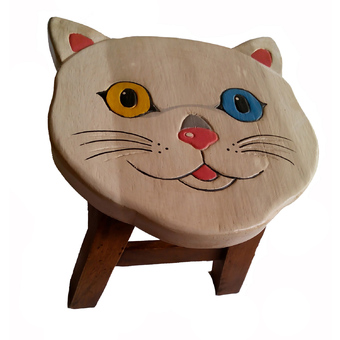 Tano Stool เก้าอี้ไม้แกะสลัก ลายแมวขาวมณี