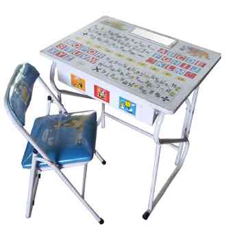 Kit Shop โต๊ะเก้าอี้เด็กนักเรียนอนุบาล เป็นเช็ต รุ่นมีลิ้นชัก มีกล่องดินสอ (สีฟ้า/ขาว)