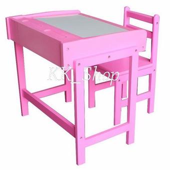 KK_Shop ชุดโต๊ะ+เก้าอี้นั่งเรียนเขียนอ่าน ไม้ยางพารา - สีชมพู(Pink)