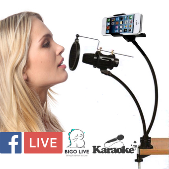 ISmart ไมโครโฟน Studio Condenser Mic Microphone + Wind Screen Pop Filter + Stand (สีน้ำเงิน)