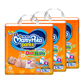 ขายยกลัง! MAMYPOKO มามี่โพโค กางเกงผ้าอ้อมเด็ก PANTS HAPPY DAY & NIGHT ไซส์ S 78 ชิ้น (รวม 3 แพ็ค ทั้งหมด 234 ชิ้น)