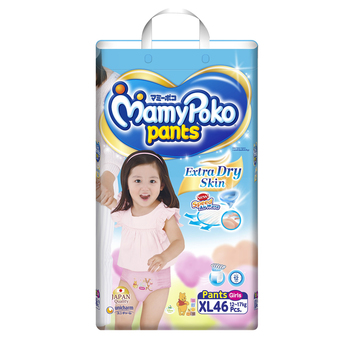 Mamy Poko กางเกงผ้าอ้อม รุ่น Extra Dry Skin ไซส์ XL 46 ชิ้น (สำหรับเด็กหญิง)